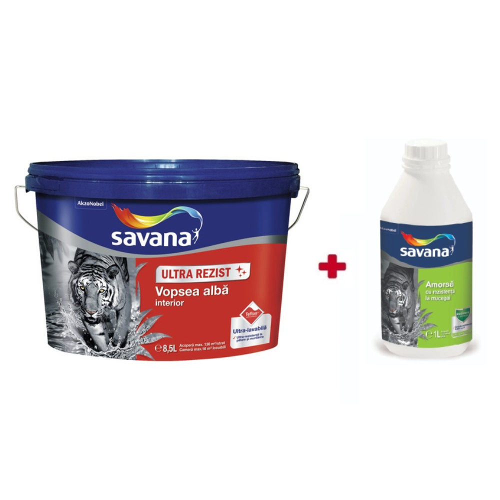 Vopsea superlavabila pentru interior Savana Teflon 8.5 L + amorsa antimucegai 1 L