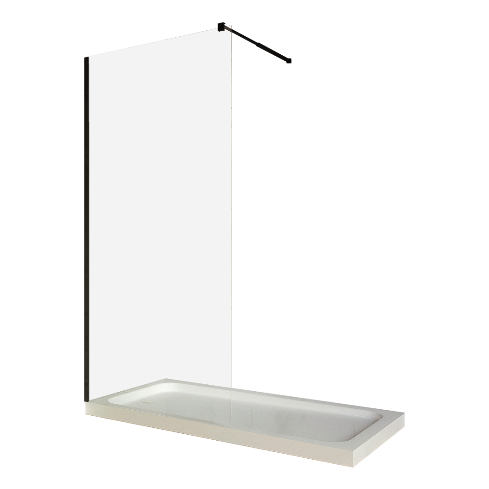 Paravan dus walk in / Perete dus sticla nano 8 mm profil negru mat tija extensibila 90 x 200 cm