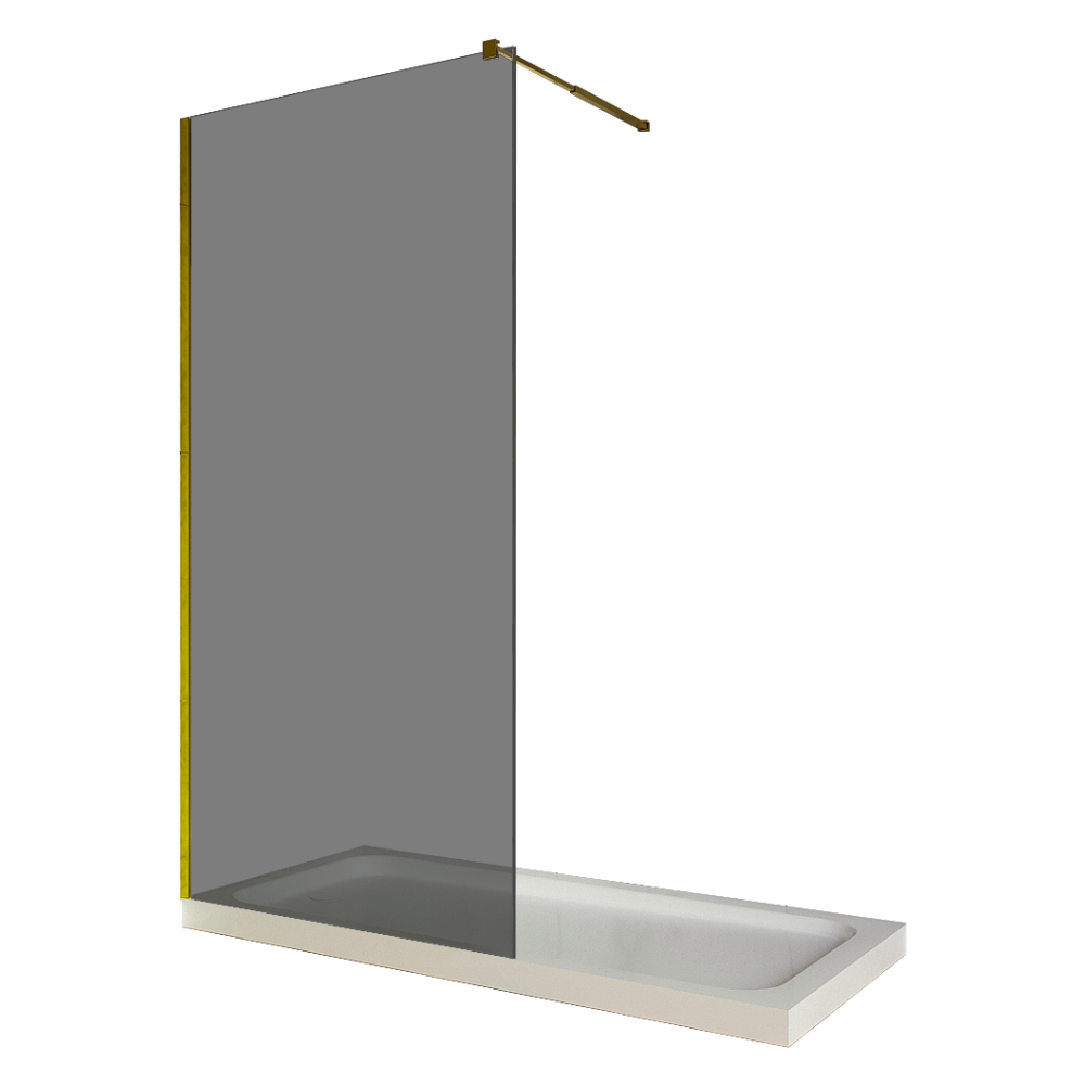 Paravan dus walk in / Perete dus sticla fumurie 8 mm profil auriu tija extensibila 100 x 200 cm
