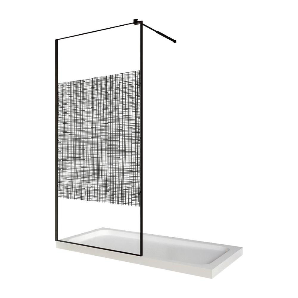 Paravan dus walk in / Perete dus sticla cu model Lines 104 8 mm profil negru mat tija extensibila 100 x 200 cm