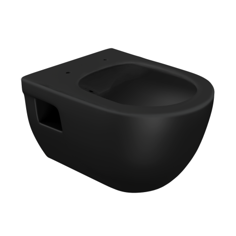 Vas WC suspendat rimless Celesta Brillo, 53 x 35,5 cm, rotund, evacuare orizontala, ceramica, negru mat Vas WC suspendat rimless Celesta Brillo, 53 x 35,5 cm, rotund, evacuare orizontala, ceramica, negru mat