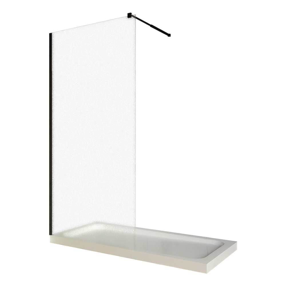 Paravan dus walk in / Perete dus sticla sablata 8 mm profil negru mat tija extensibila 90 x 200 cm