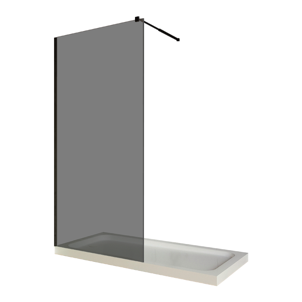 Paravan dus walk in / Perete dus sticla fumurie 8 mm profil negru mat tija extensibila 100 x 200 cm
