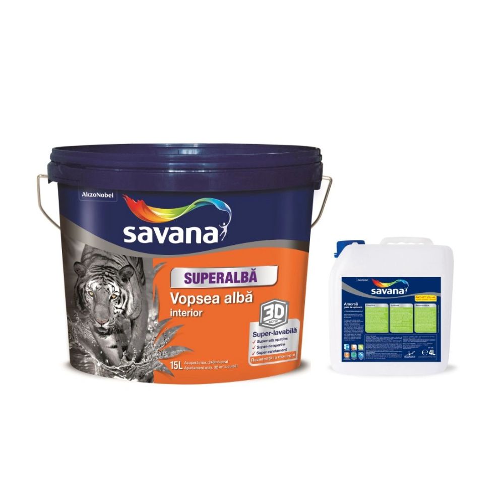 Pachet vopsea superlavabila pentru interior Savana 15L Amorsa savana 4L