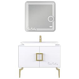 Set mobilier baie Pierre Cardin Sirius, 3 piese, 100 cm, alb-auriu