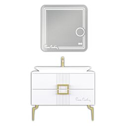 Set mobilier baie Pierre Cardin Vega, 3 piese, 100 cm, alb-auriu
