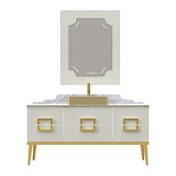 Set mobilier baie Pierre Cardin Mercury, 3 piese, 150 cm, alb-auriu